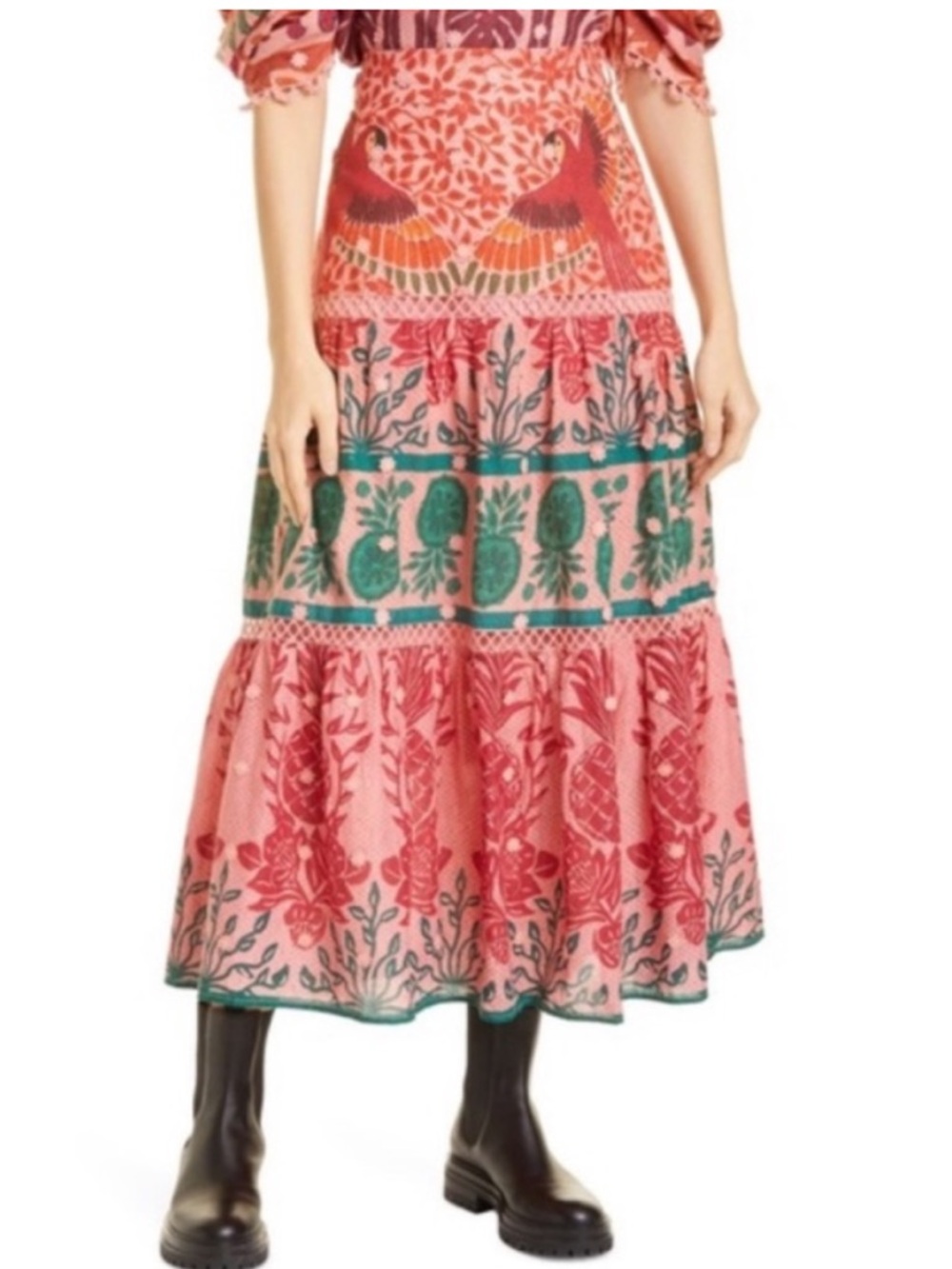 FARM Rio Pink Ainika Prints Macaws Maxi Skirt Small NWOT
